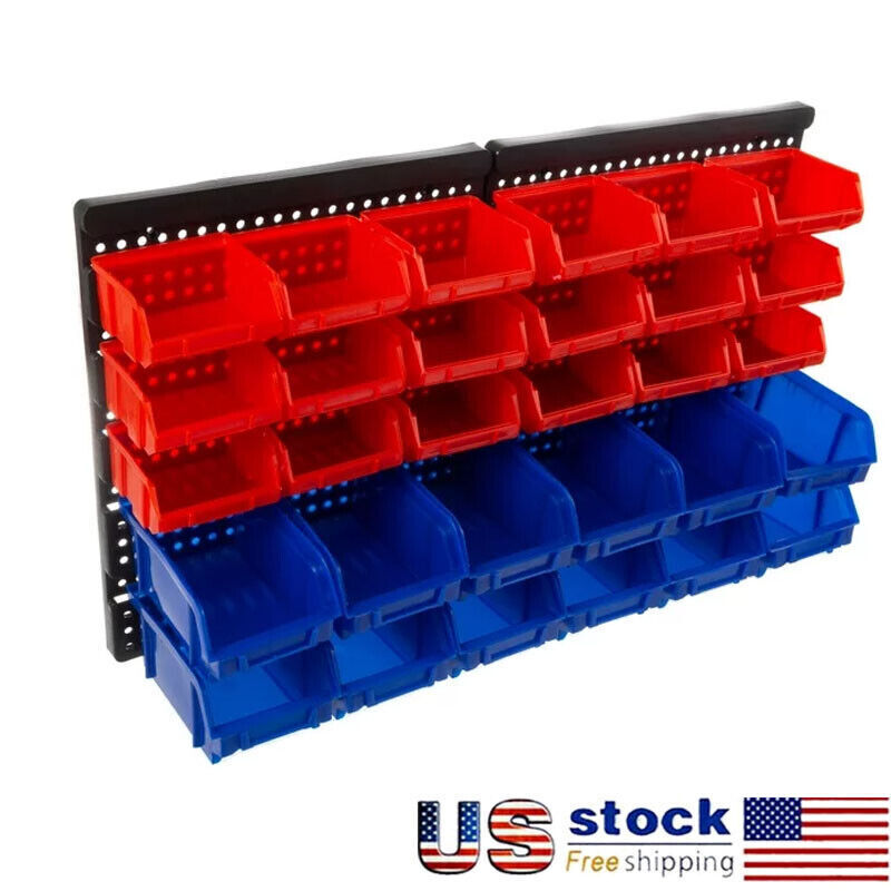 30-Compartment Wall-Mounted Garage Bins Craft Hardware StorageTool Box Organizer