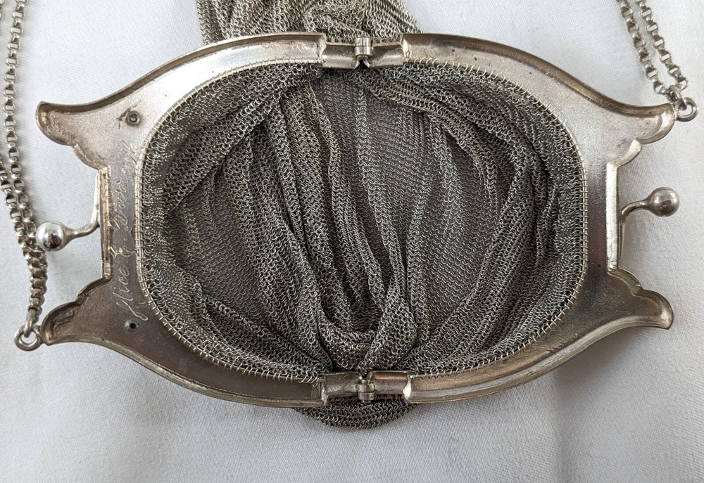 Antique Sterling Silver Victorian Chatelaine Mesh Coin Purse