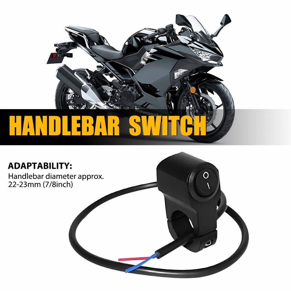 Handlebar Switch 12V Black Fit 7/8" (22mm) Handlebar Button ON OFF Switch AUXITO