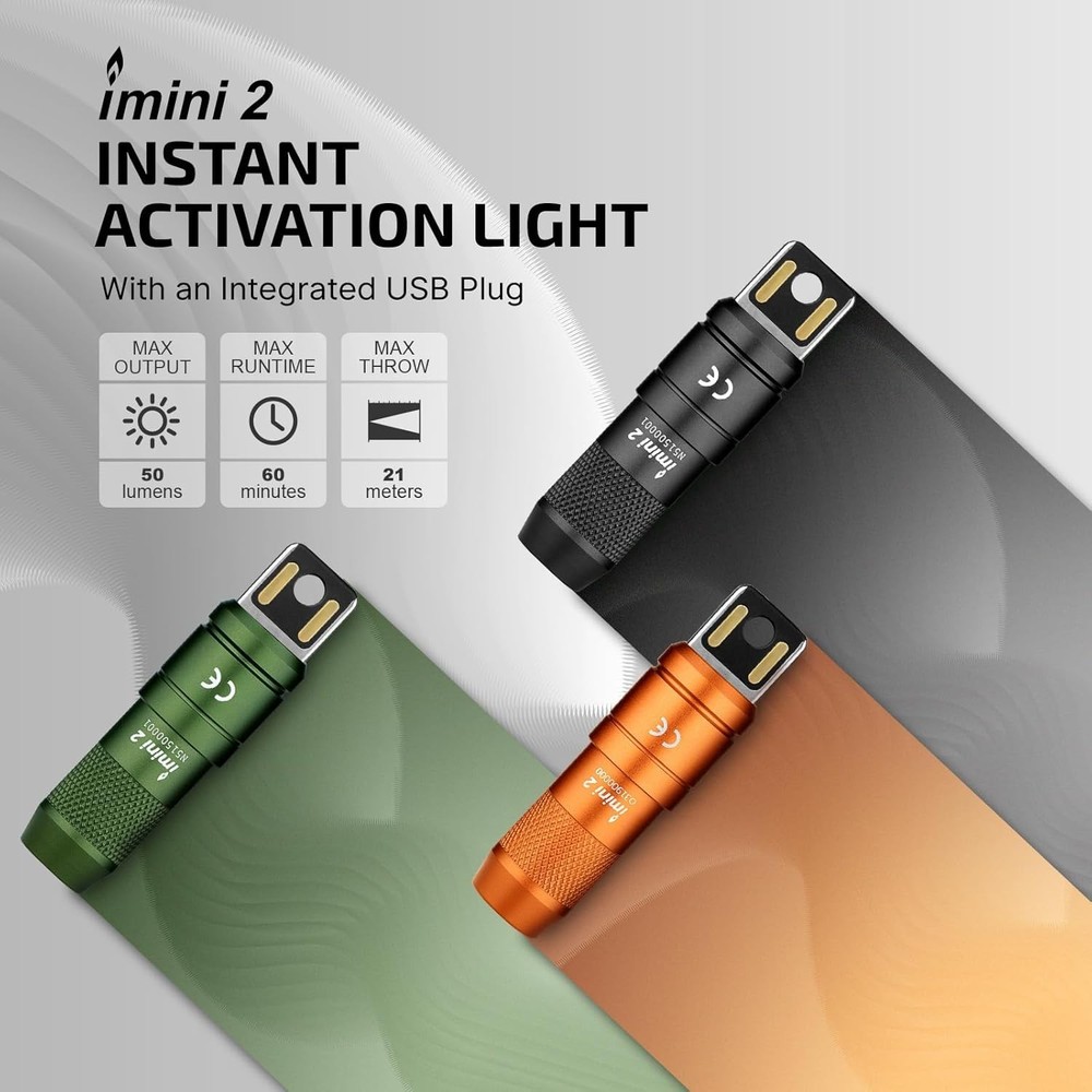 IMINI 2 EDC Rechargeable Keychain Flashlight, 50 Lumens