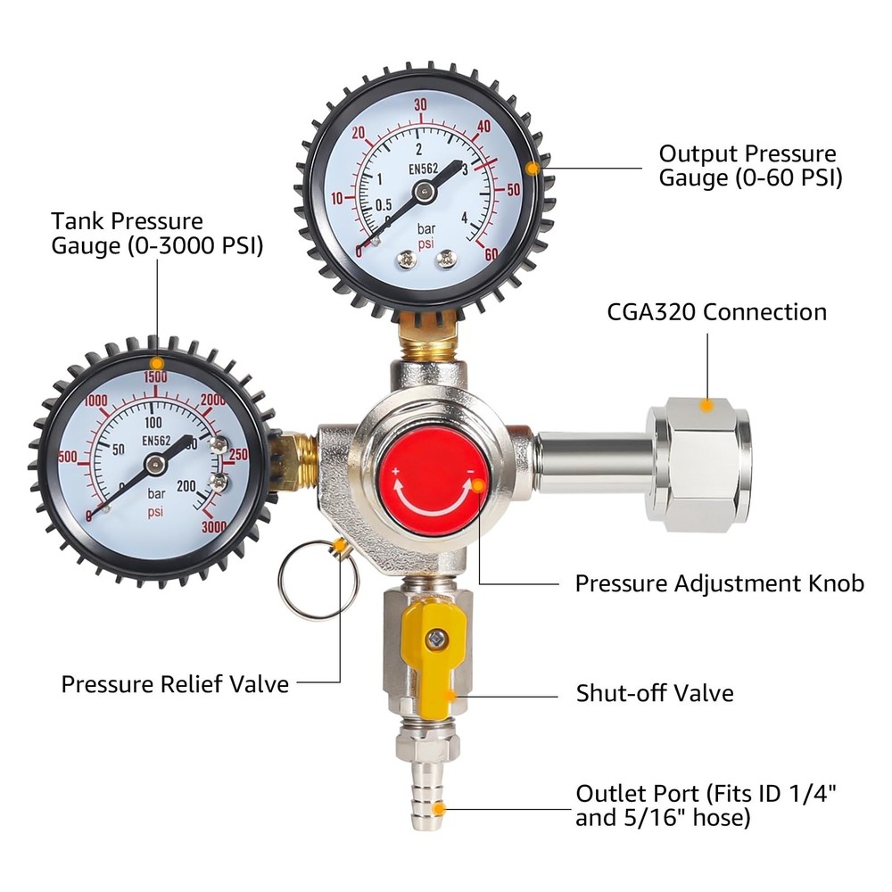 Co2 Regulator for Kegerator - CGA320 Draft Beer Regulator Kegerator Regulator...
