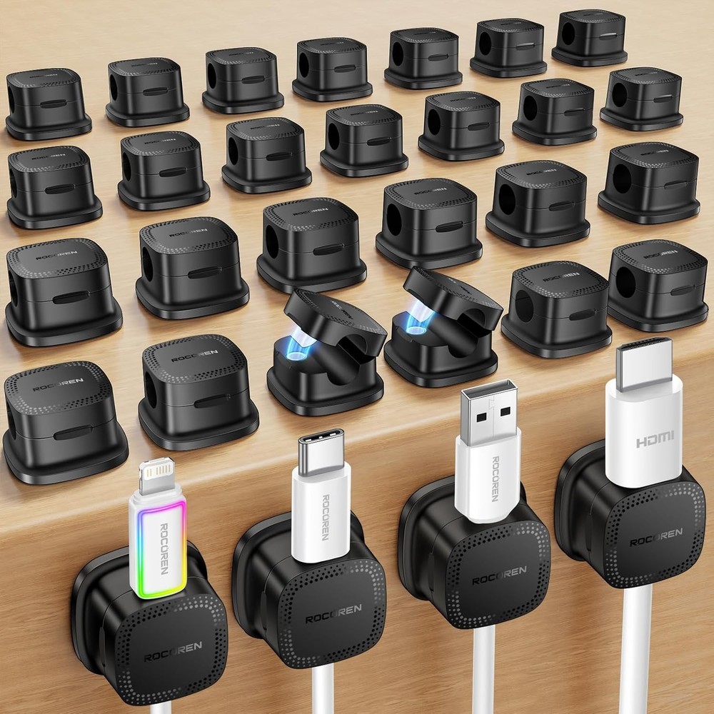 Magnetic Cord Clips 30pk, Rocoren Adjustable