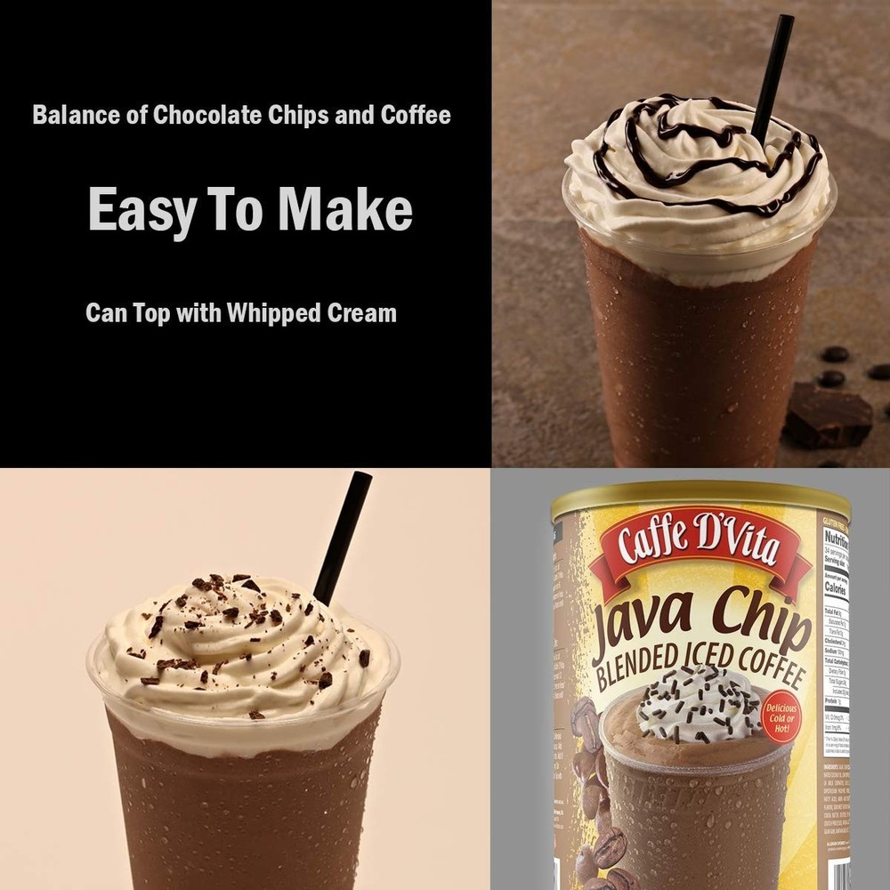 CAFFE D'vita Java Chip Latte Blended Iced Coffee 48 Oz Canister