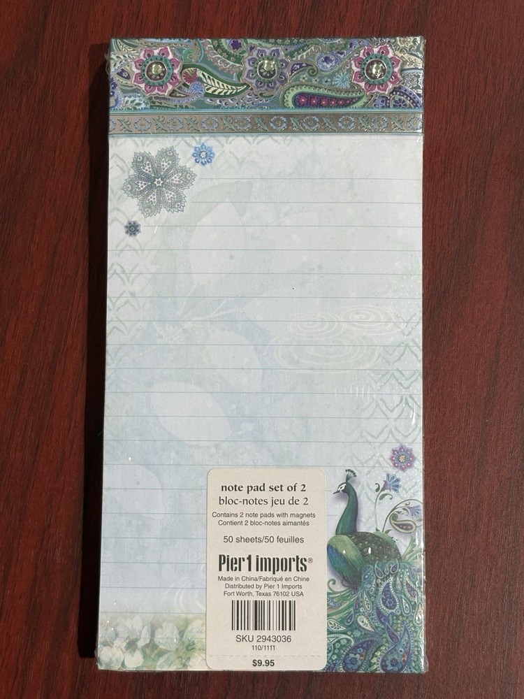 PIER 1 IMPORTS RECTANGULAR COLORFUL PEACOCK NOTEPAD