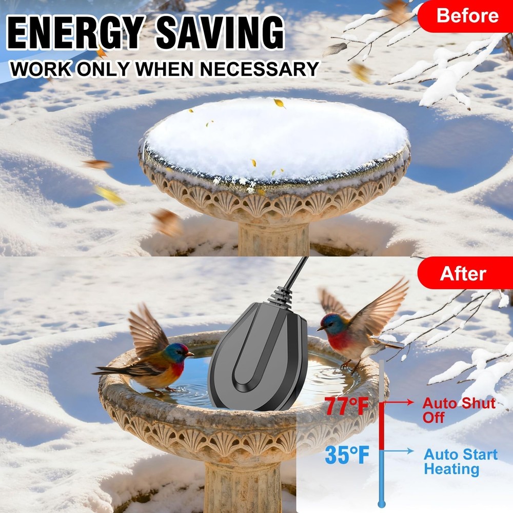 50W Bird Bath Heater De-Icer Thermostatic Cast Aluminum Winter Outdoor for Lawn