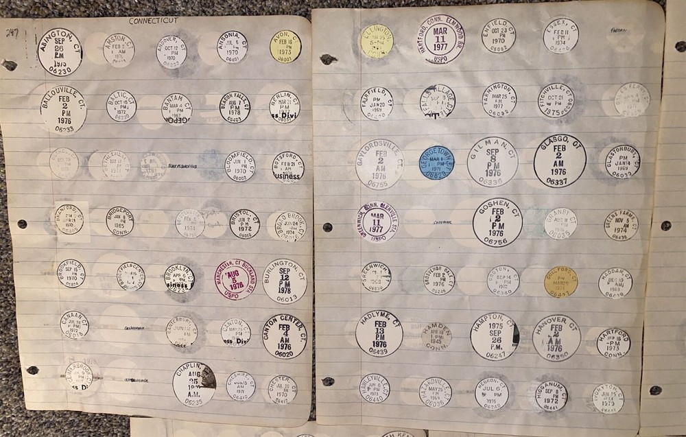 Vintage Connecticut postal cancellation collection 247 different cancels