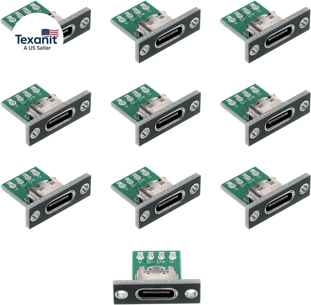 10 Pcs USB C Panel Mount Connector DIY Type C Female Socket Connector Panel Moun