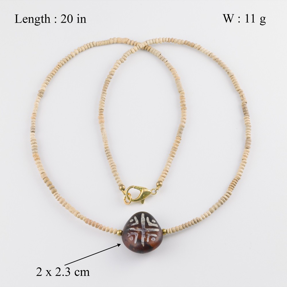 Near Eastern Painted Agate Bead String With Faience Old Beads Necklace