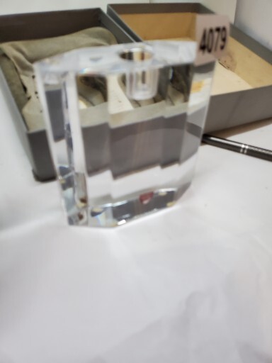 Orrefors Crystal Candle Holder, Signed, 5" High, 5" Widest obelisk
