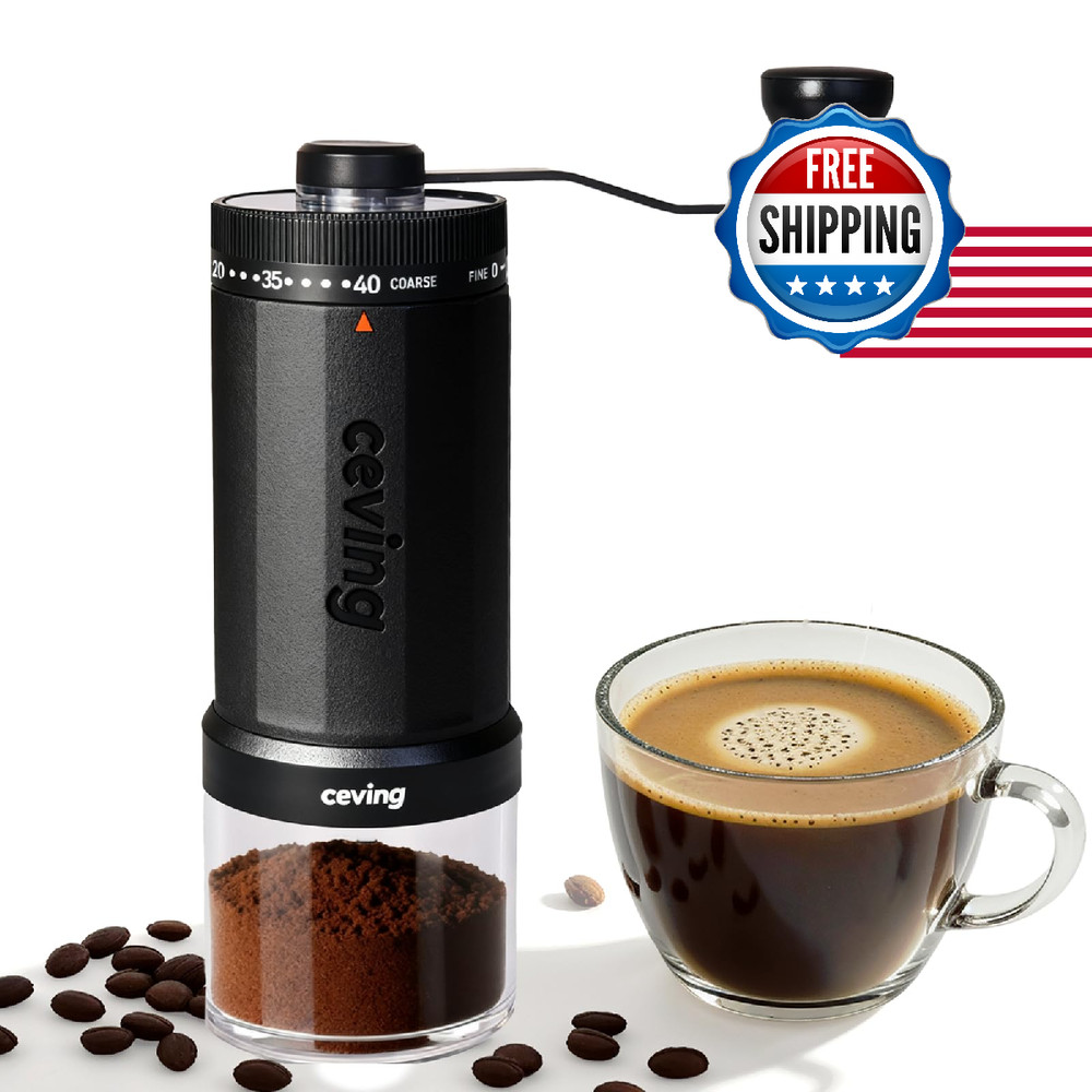 CEVING 60g Manual Coffee Grinder - 40 Settings, Ceramic Burr, Portable