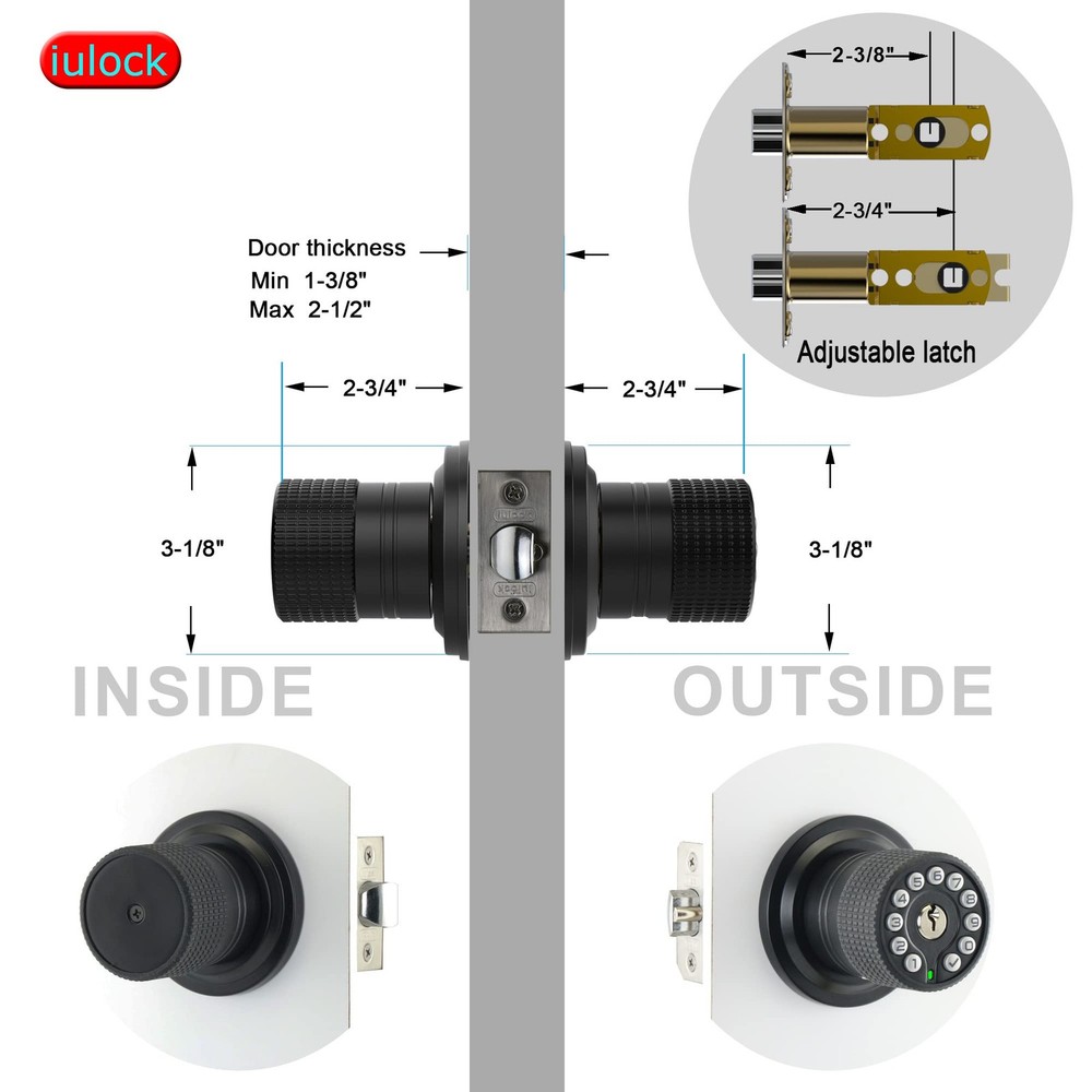iulock Keypad & Key Smart Door Lock, 50 User Codes, Waterproof, Matte Black