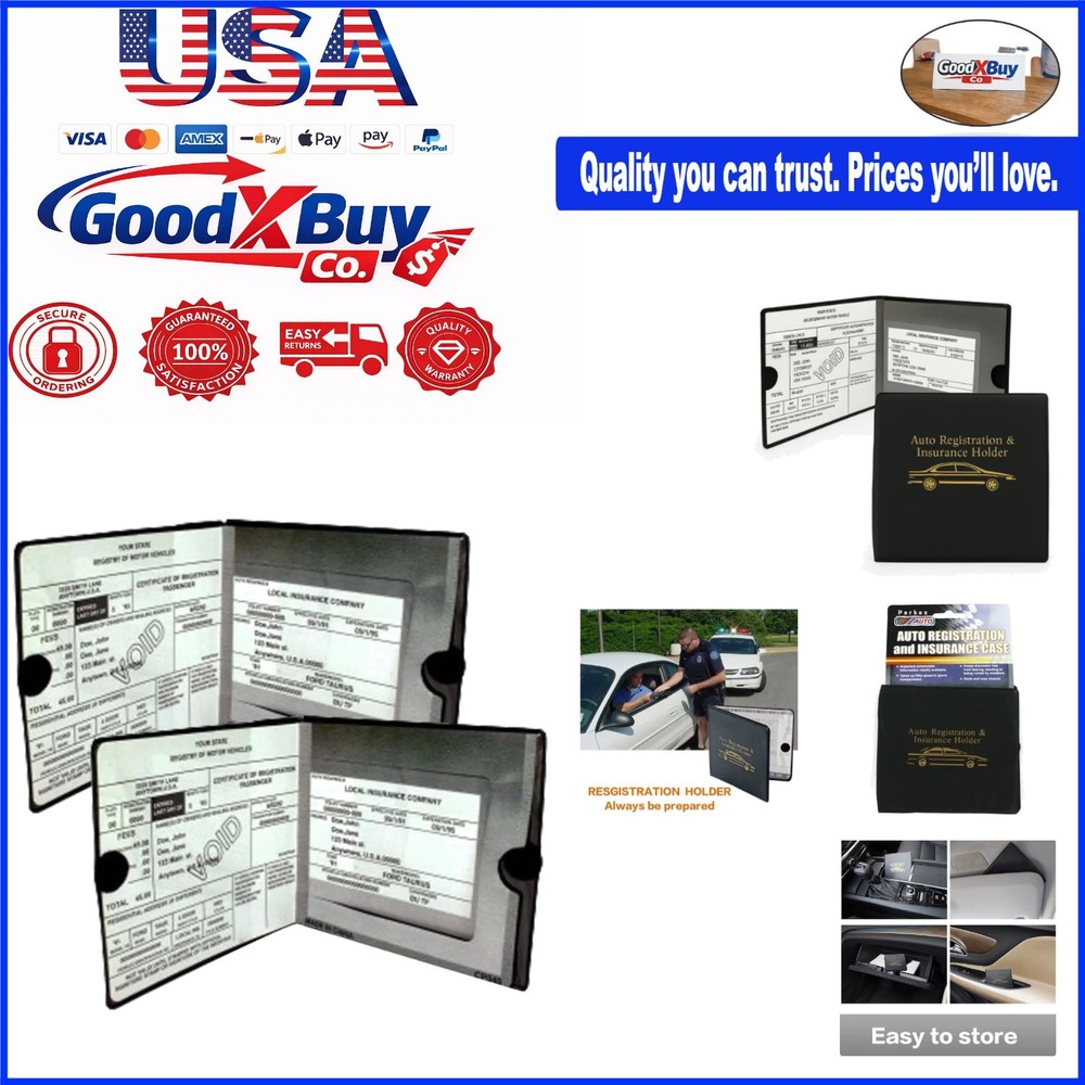 Black Car Insurance Registration Wallets 2 Pack Vinyl Visor Document Holders ...