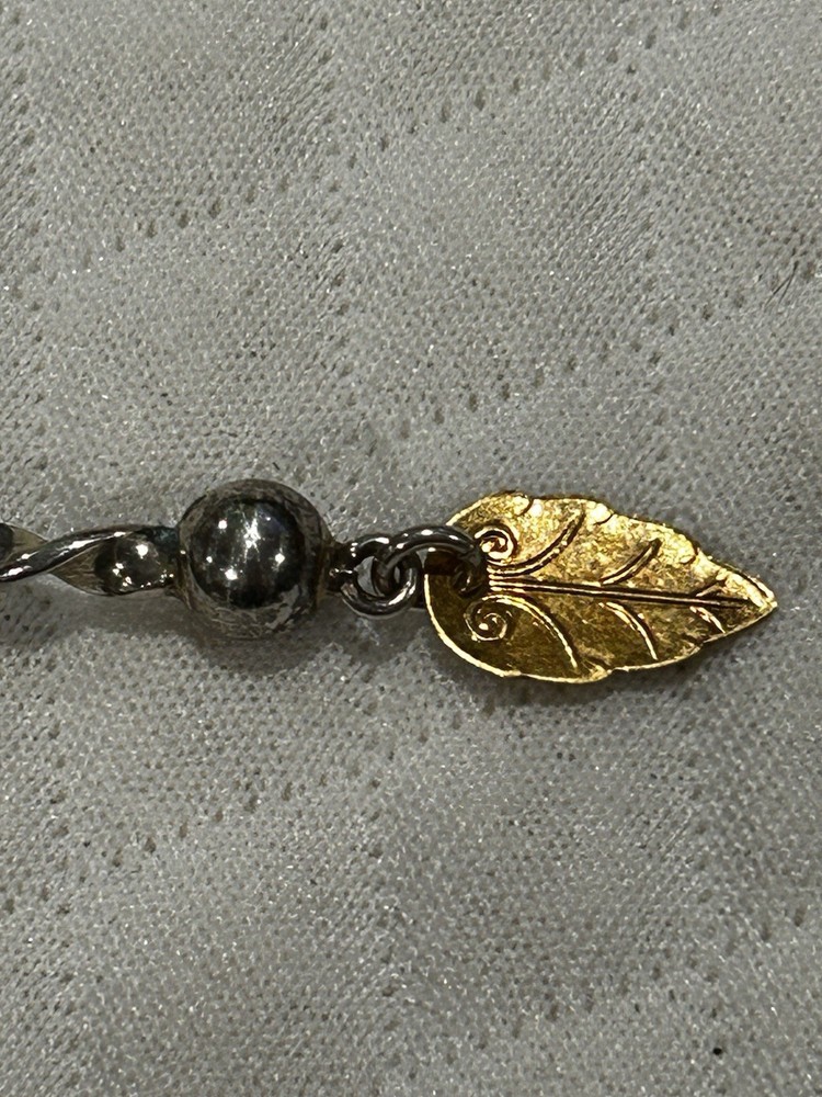Sylvsmidja 830s Silver Pickle Lemon Fork Twist Handle Gold Leaf Ball End NORWAY