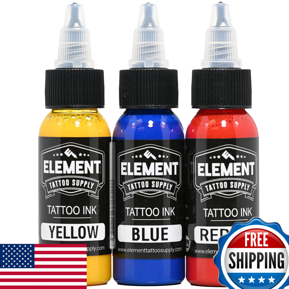 Element Tattoo Ink Set: Red, Yellow, Blue Professional Solid Colors