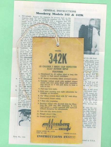 Mossberg Model 342K Owners Manual Reproduction