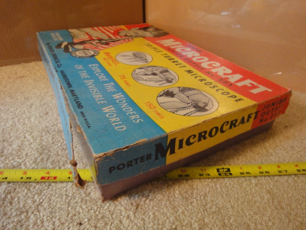 Vintage Porter Chemical, Microcraft, 3 objective microscope set 205, complete!
