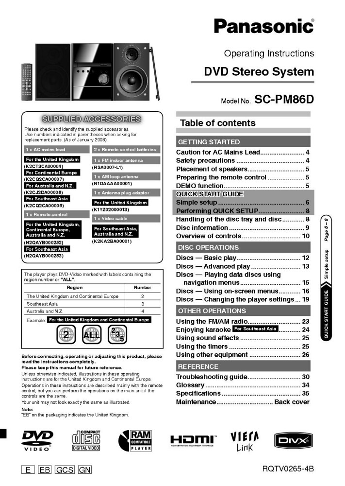 Panasonic SA-PM86D CD Stereo System Owners Instruction Manual