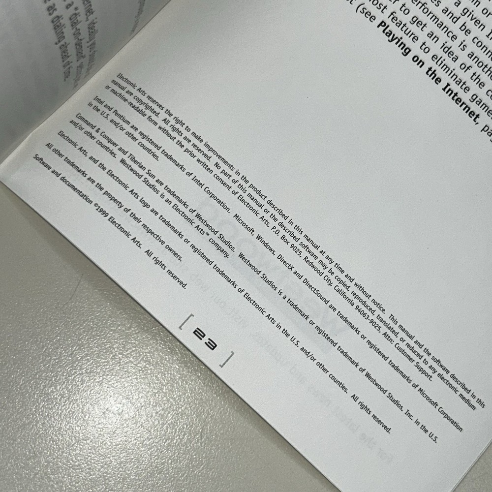 Command & Conquer: Tiberian Sun Video Game Reference Guide BOOKLET ONLY