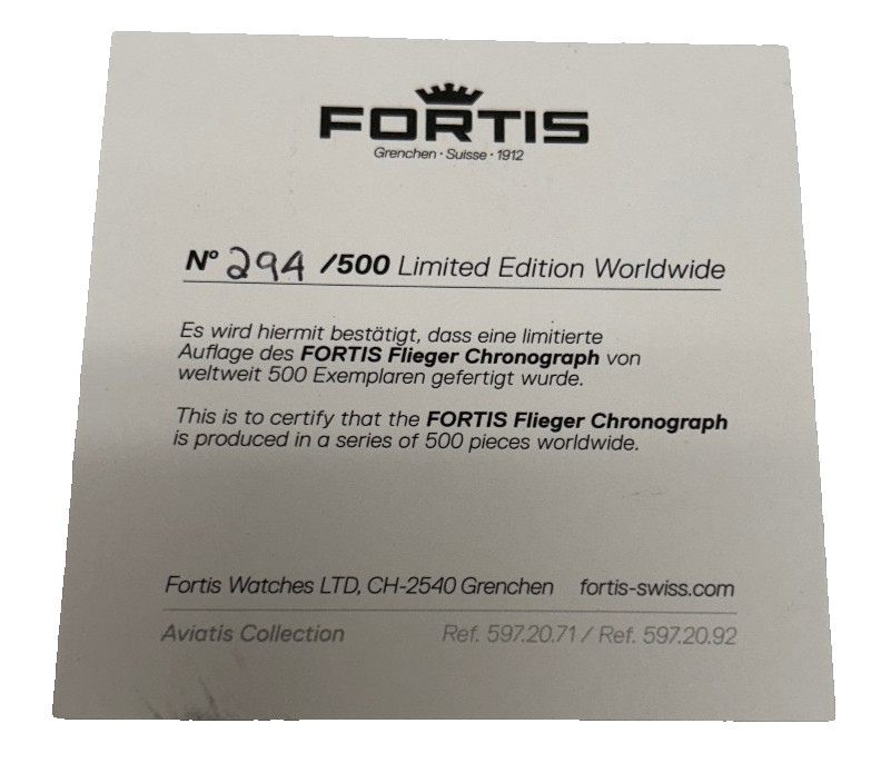 Fortis Serial Number Card