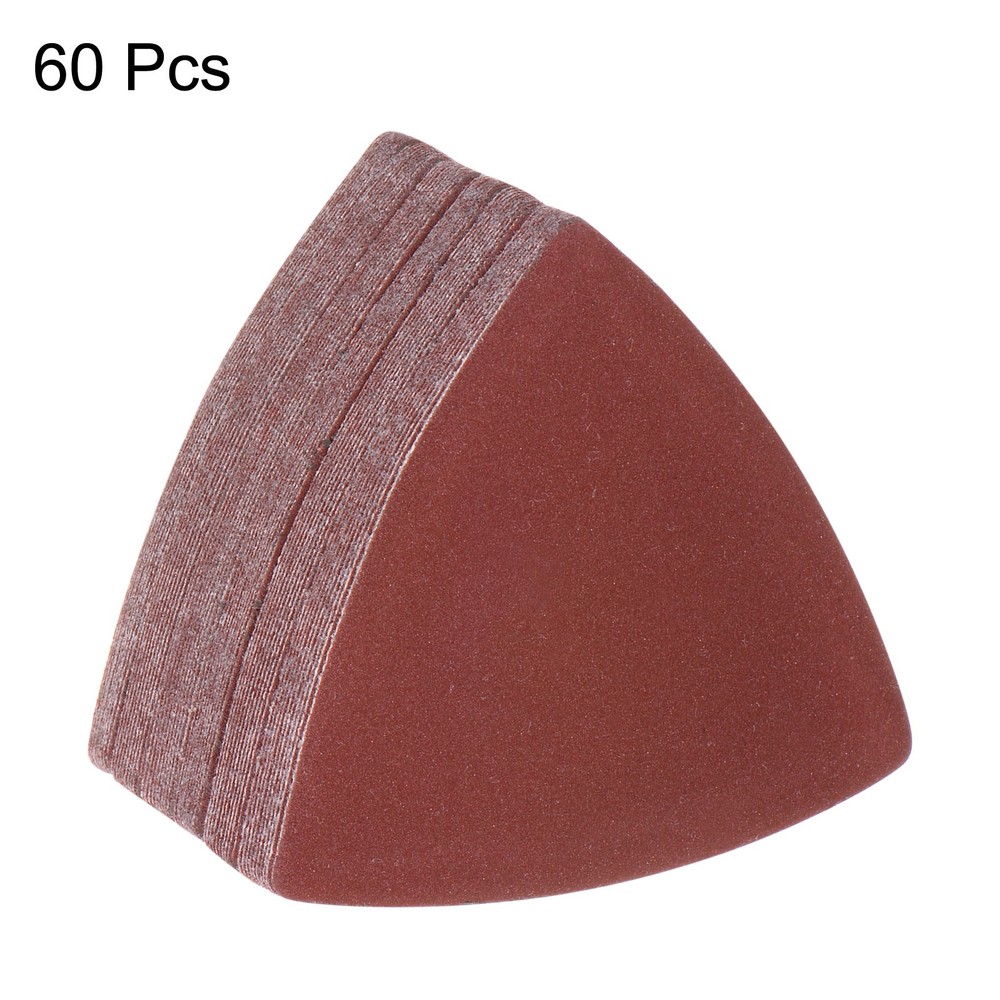 60pcs 320 Grits 80mm Aluminum Oxide Triangular Hook & Loop Sandpapers Pads
