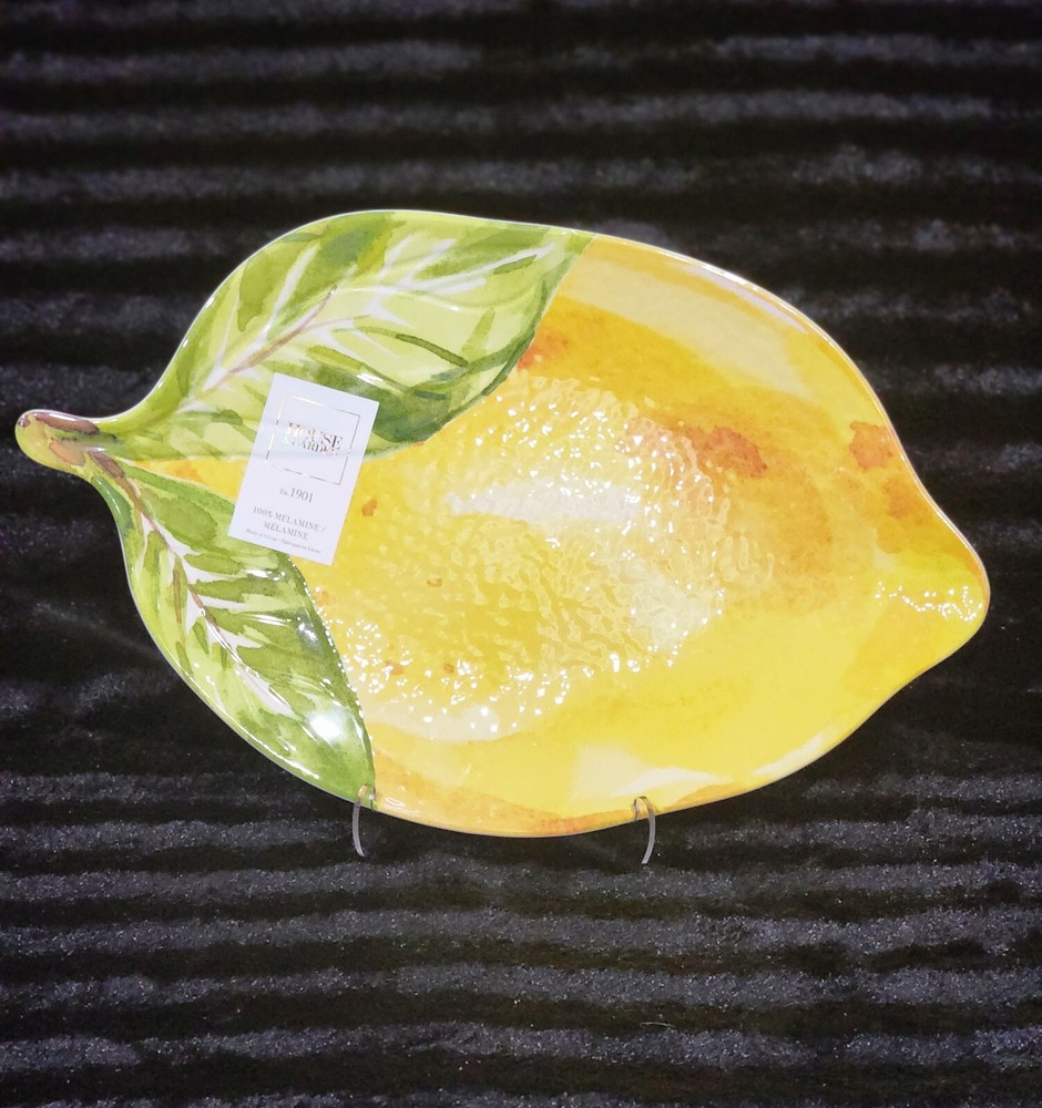 Lemons on Branches Melamine 17" Serving Platter Easter Spring Mediterranean Blue