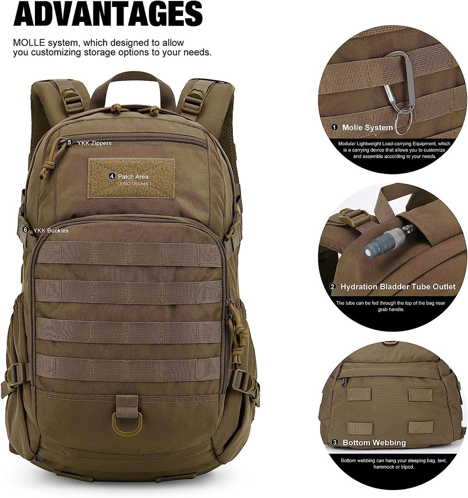Mardingtop Small Tactical Backpack,Molle Hiking Backpack for 6539-khaki-25l