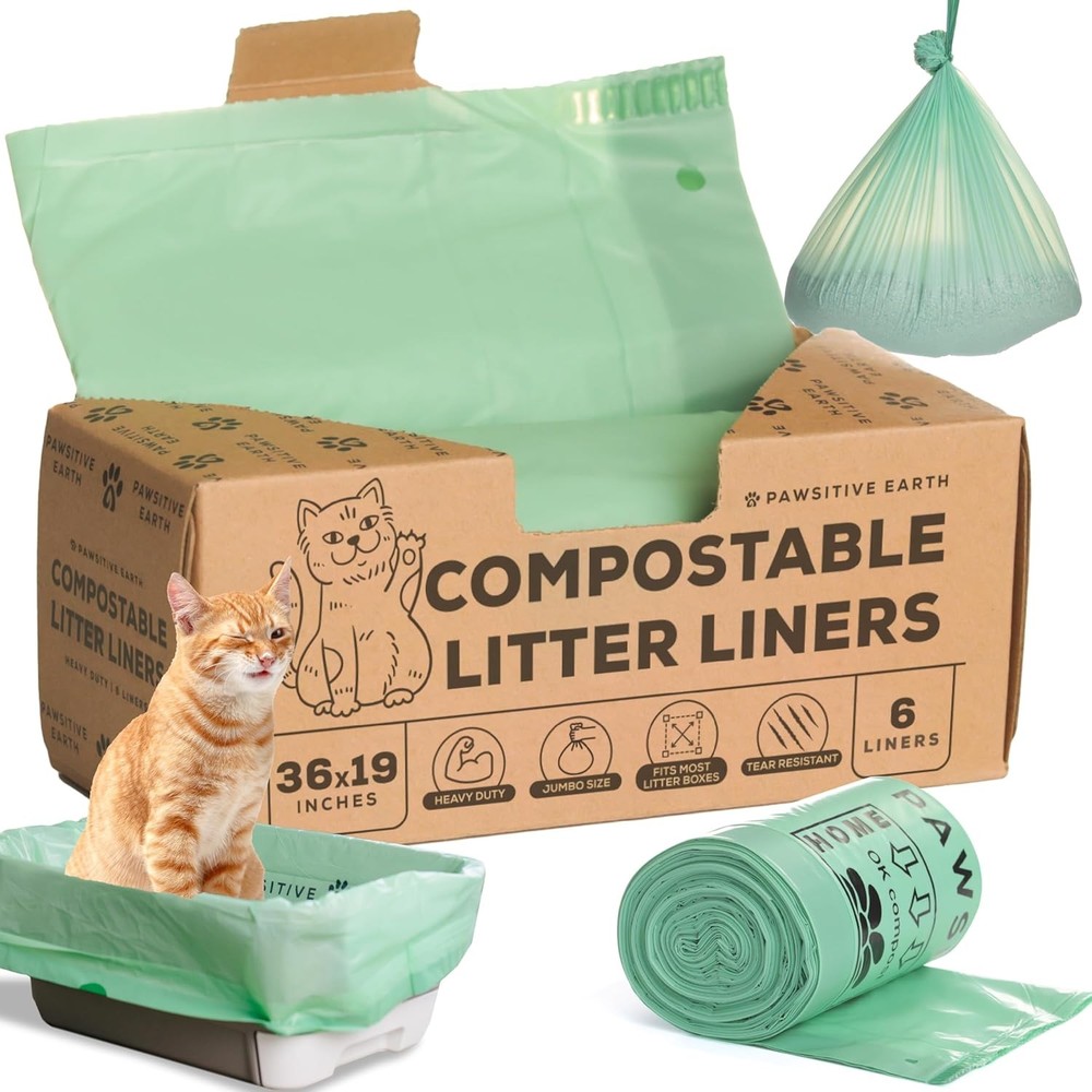 Cat Litter Box Liners Compostable Drawstring Jumbo 6 Count Biodegradable