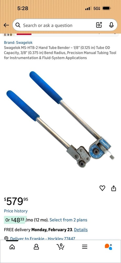 Swagelok MS-HTB-6T Hand Pipe Tube Bender