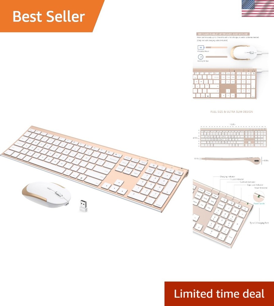 Ultra Slim Wireless Keyboard and Mouse Combo - Quiet Operation, High Efficiency