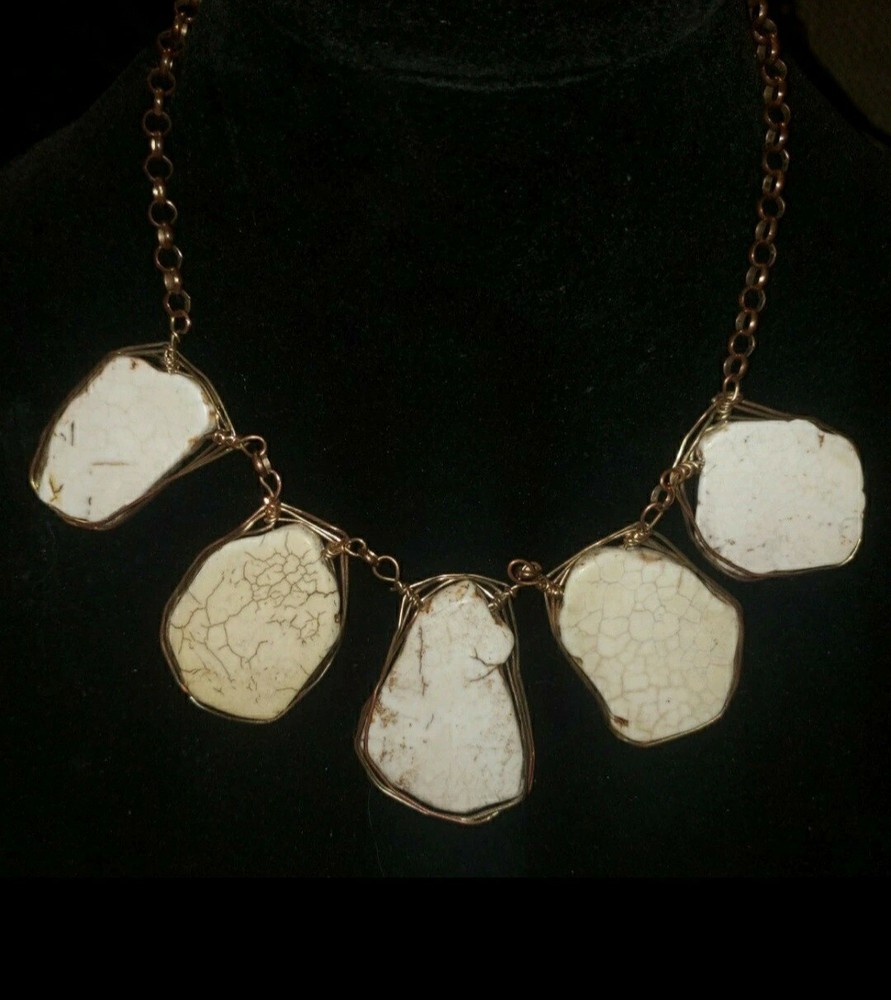 Wire Wrapped White Turquoise Bib Style Necklace