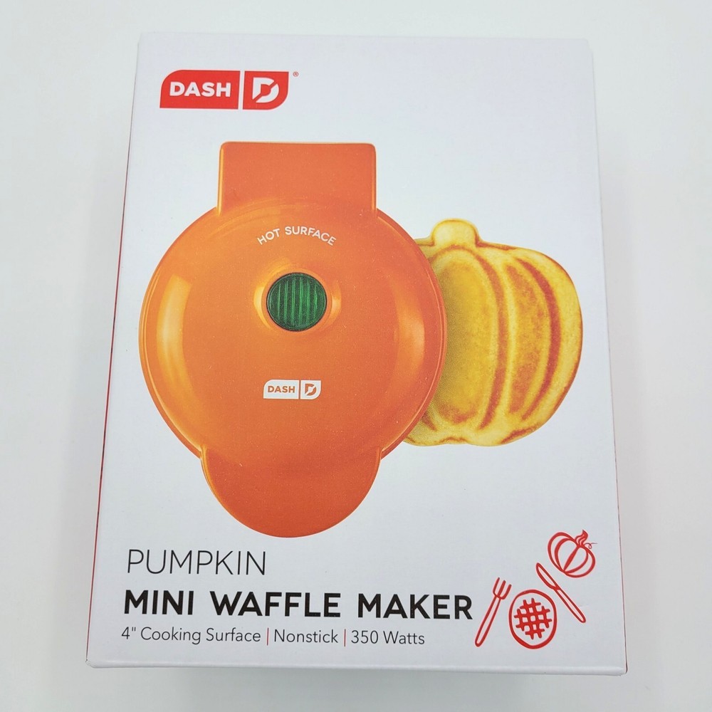 Dash Pumpkin Shaped Mini Nonstick Waffle Maker Orange Halloween Fall Breakfast