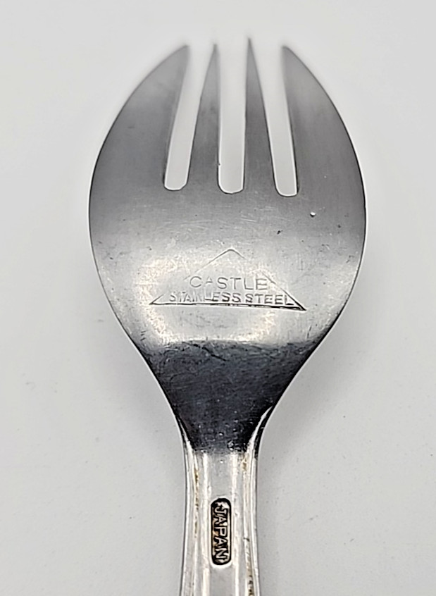 Vintage CASTLE Stainless Flatware Dinner Fork Jade Green Handle ~ Japan