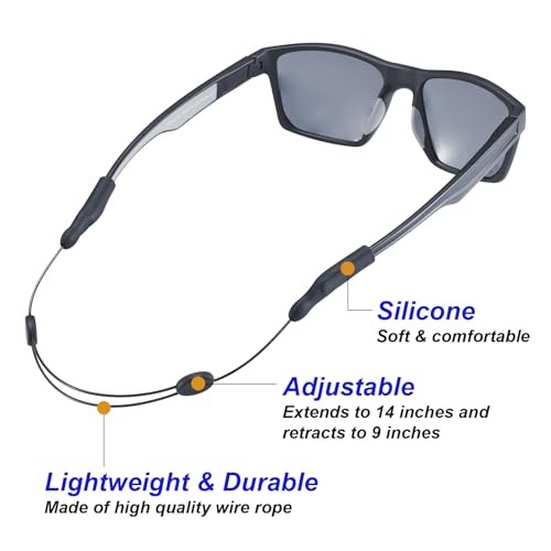 Sunglasses Strap - Glasses Strap, No Tail Adjustable 14inch 3pcs - Black