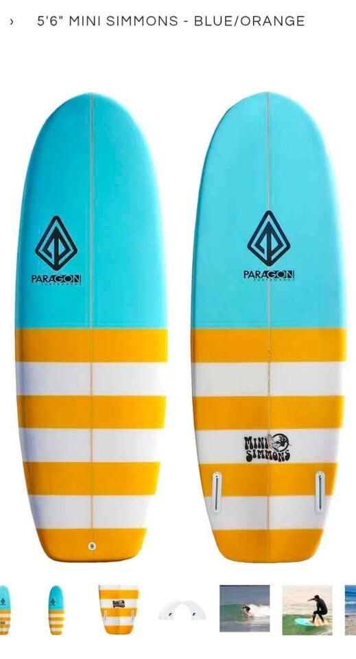 Mini Simmons 5'6" Paragon Surfboard - Blue/White/Orange