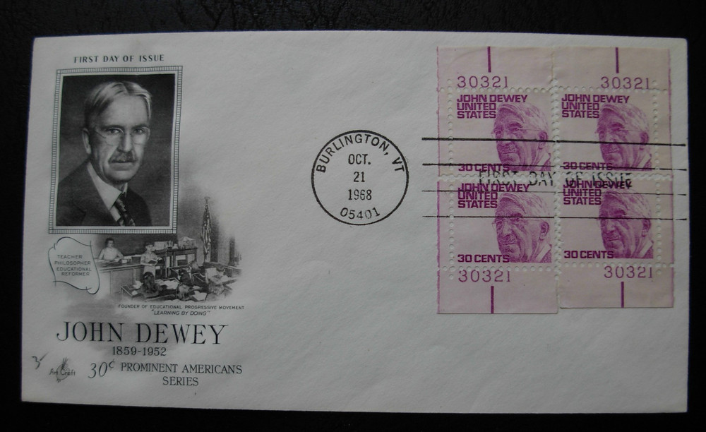 1291 John Dewey FDC - Matched Set Single Plate #s