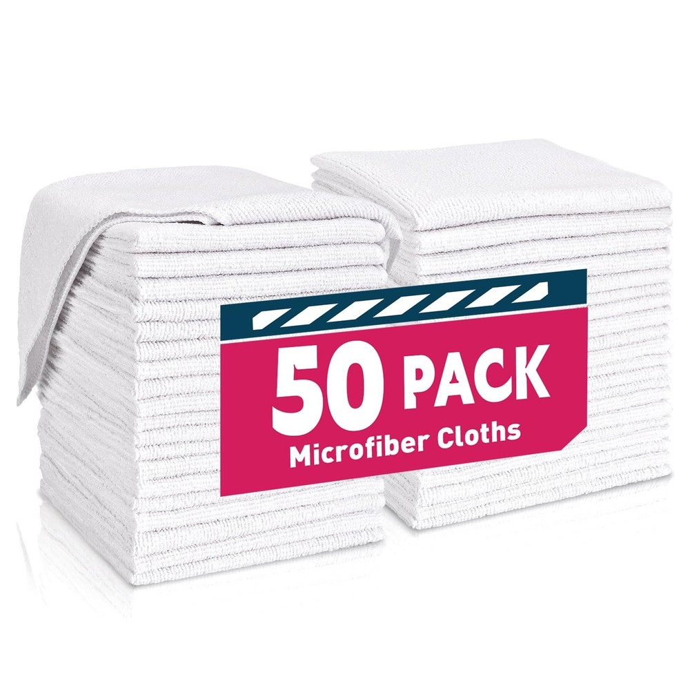 White Microfiber Towels- 50 Pack, Microfiber Cleaning Cloths Bulk, Microfiber...