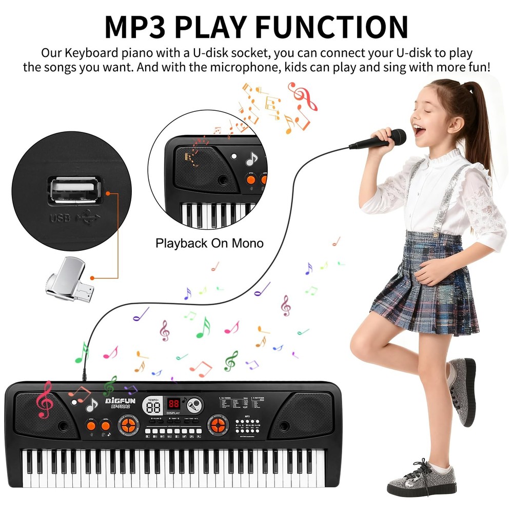 Keyboard Piano, 61 Keys Piano Keyboard for with Microphone MP3 Function Displ...