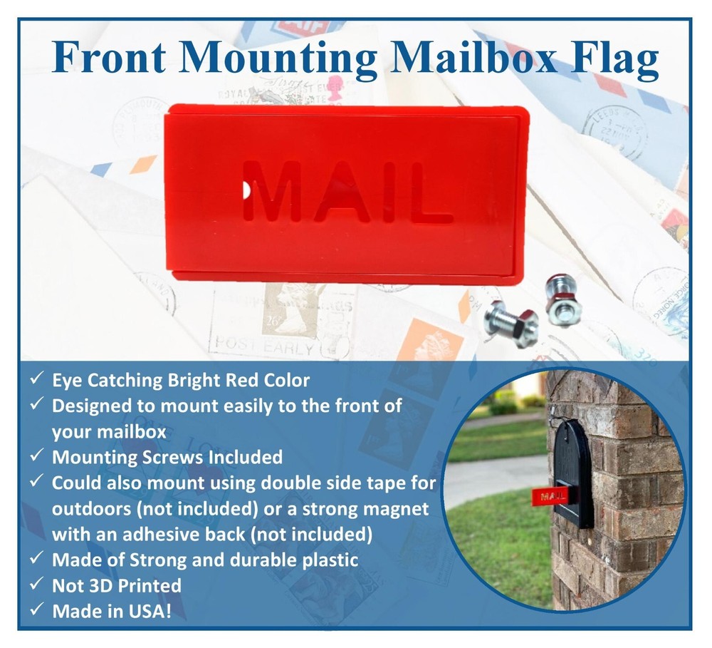 Plastic Front Mount Red Mailbox Flag for Brick, Stone Mailboxes Mail Alert Flag