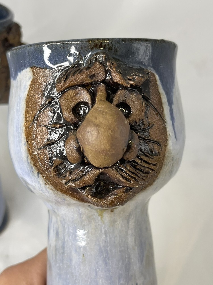 Studio Pottery Ugly Funny Face Wine Goblets