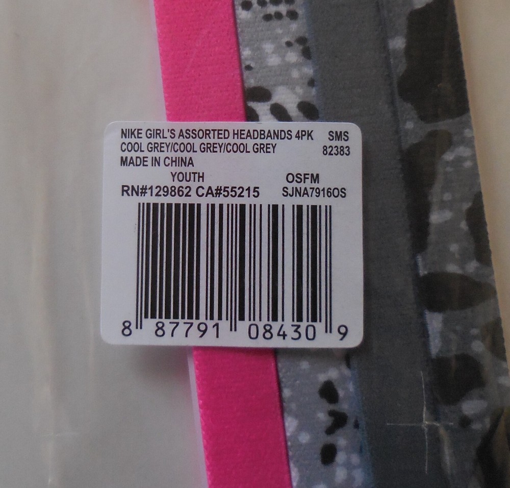Nike Headbands Printed Assorted 4PK Girl Cool Grey & Multicolor