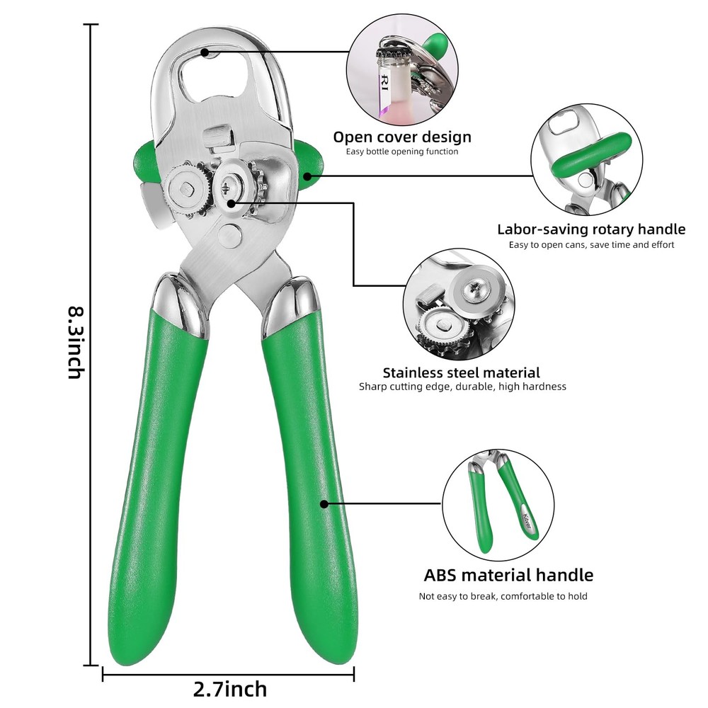 Multi-function Manual Can Opener Bottle Opener, Double Handle, Green