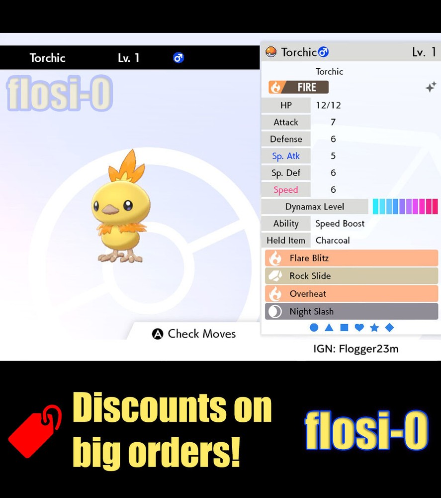 Pokemon Sword and Shield 6IV Shiny Torchic