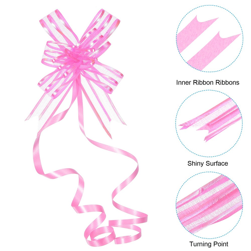 40Pcs 2.4" Chiffon Pull Bows Present Wrapping String Bows Ribbon Pink