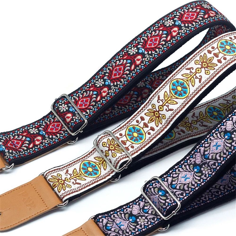 Adjustable Replacement Embroidered Cotton Guitar Strap for Electric Bass