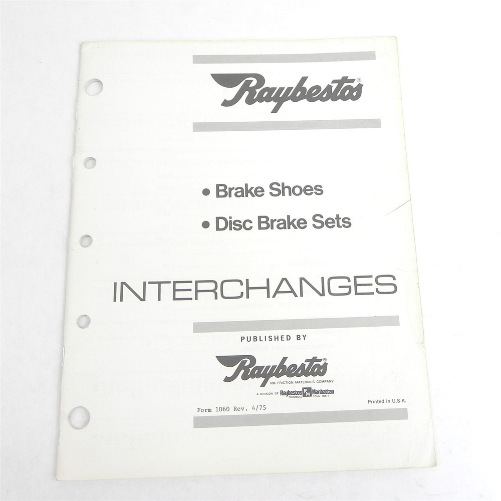 VINTAGE 1975 RAYBESTOS DISC BRAKE SETS SHOES INTERCHANGES CATALOG ALL MAKES