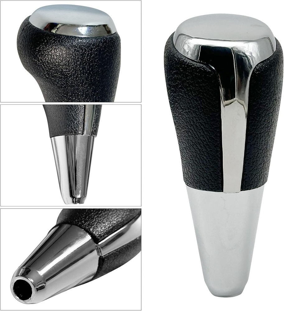 Compatible with Plastic Black Leather Chrome Gear Shift Knob Hea Color: Chrome