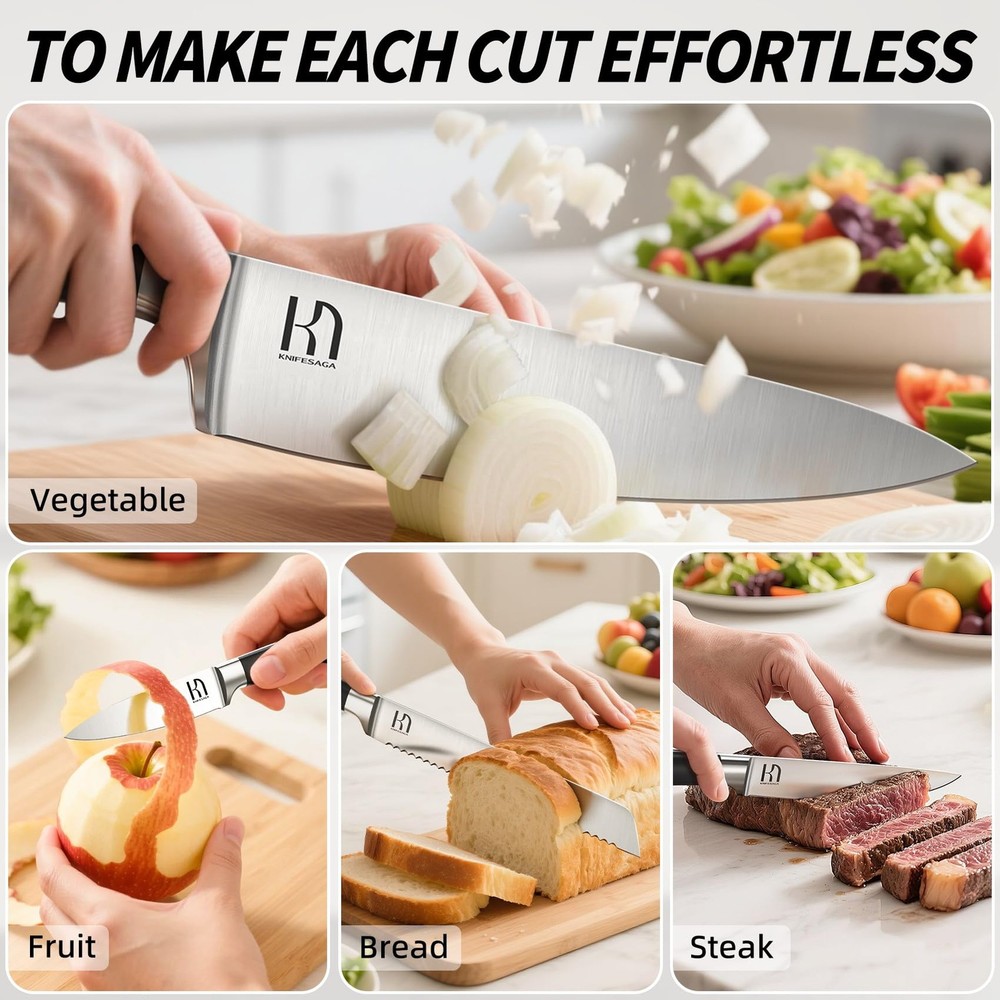 Slice Through Anything Effortlessly - 15 Pc Kitchen Knife Set With Block