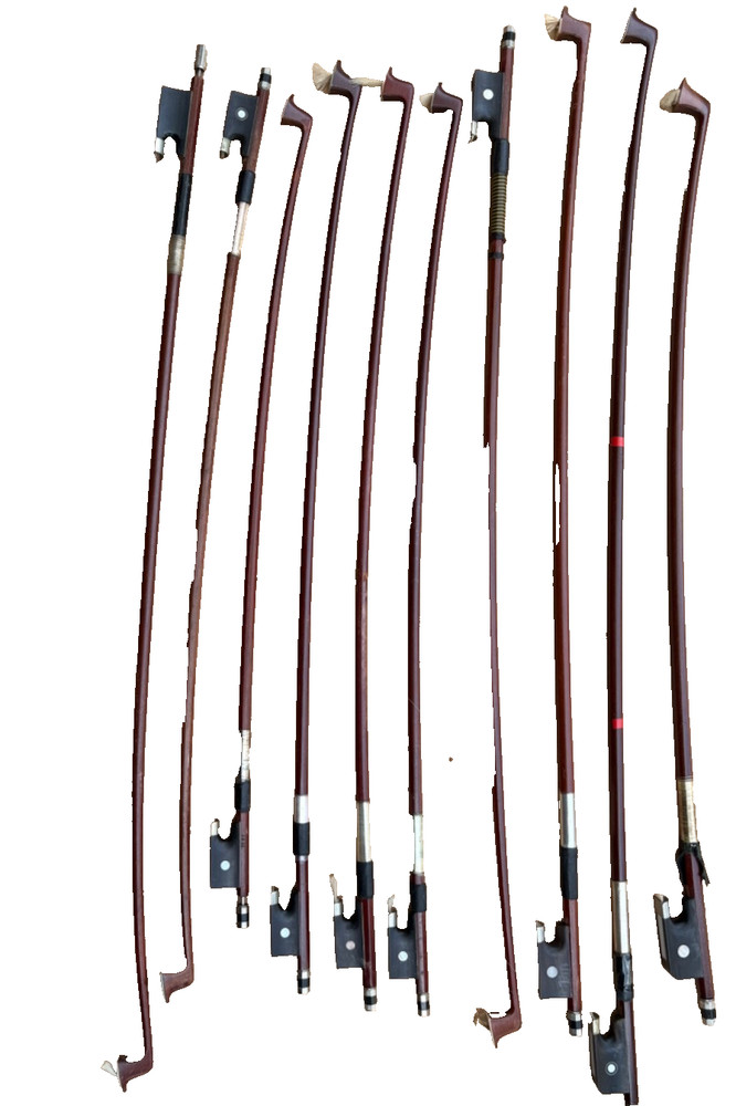 8 Violin Bows & 2 Viola Bows -All Need Re-hairing