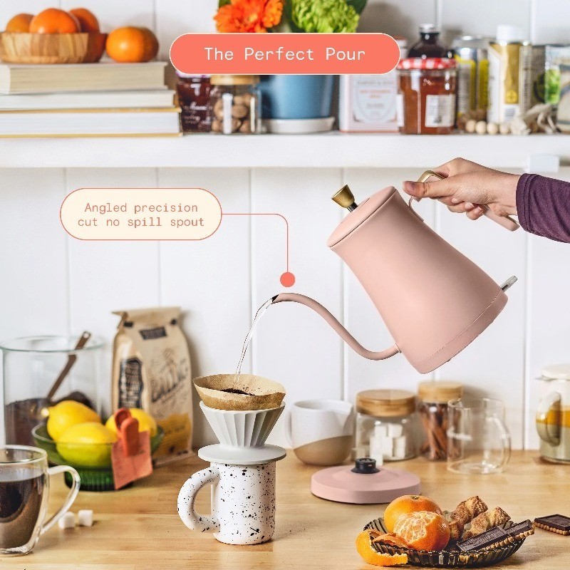 1-Liter Electric Gooseneck Kettle 1200 W, Rose by Drew Barrymore