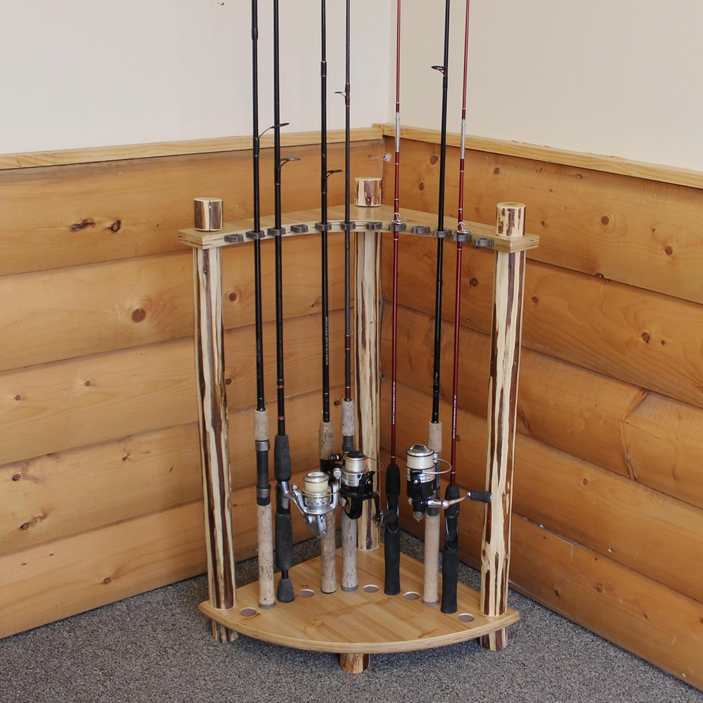Corner Log 12 Fishing Rod Rack, Rustic